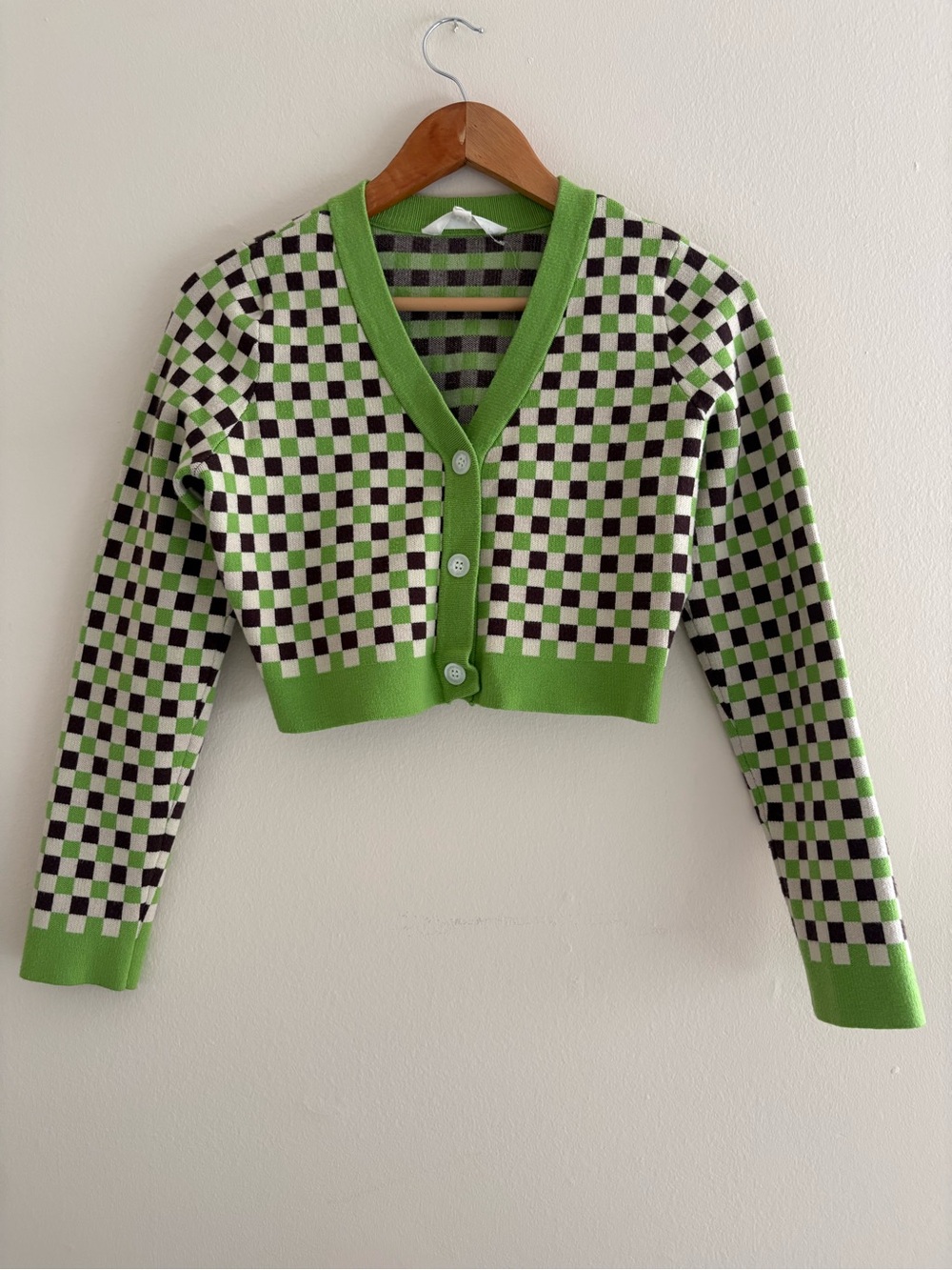 Glassons Green & Black Check Cropped V-Neck Cardigan